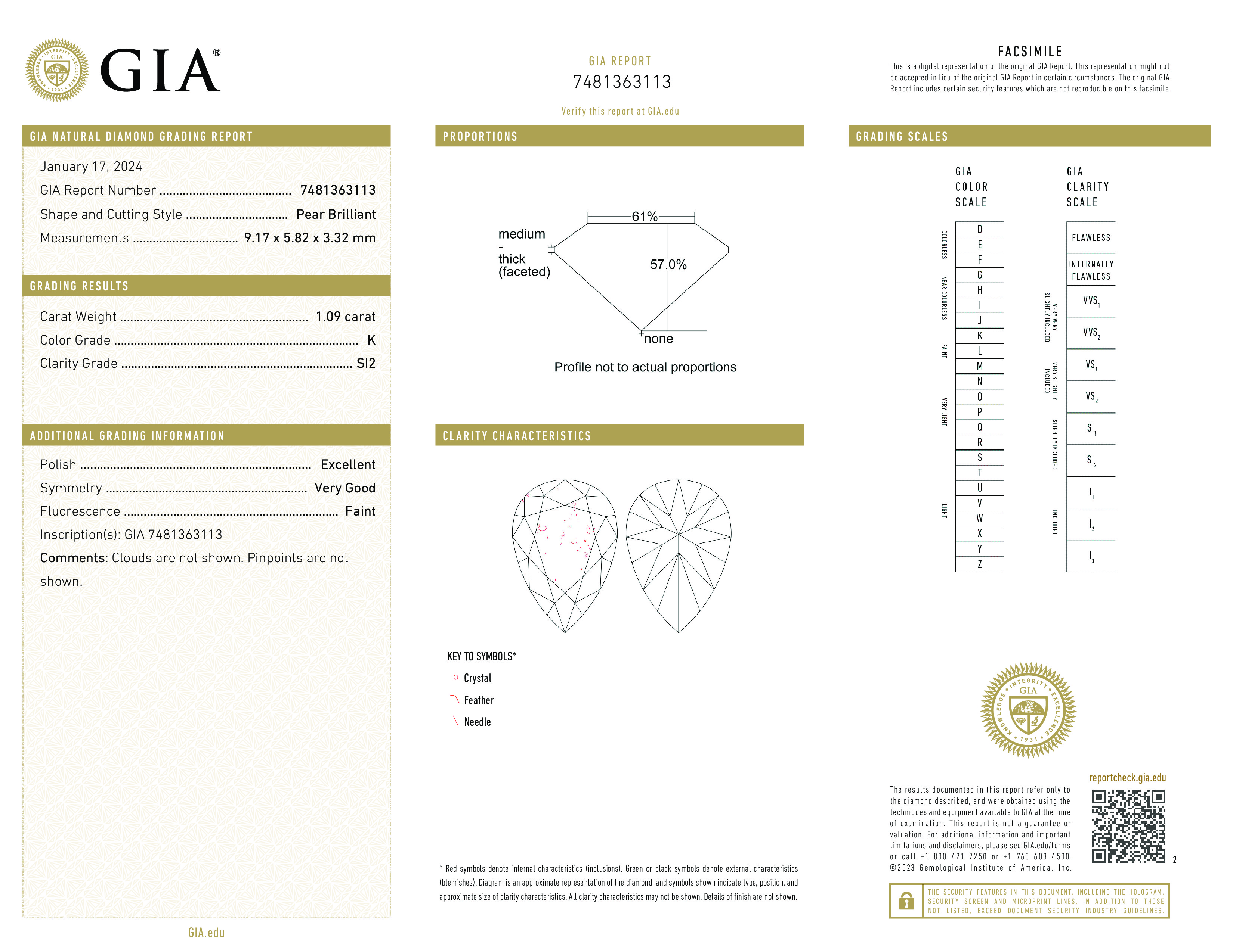 Бриллиант Груша 1.09 крт